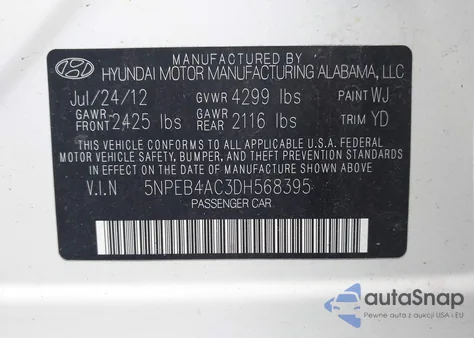 2013 Hyundai Sonata Gls from USA, damaged, VIN 5NPEB4AC3DH568395